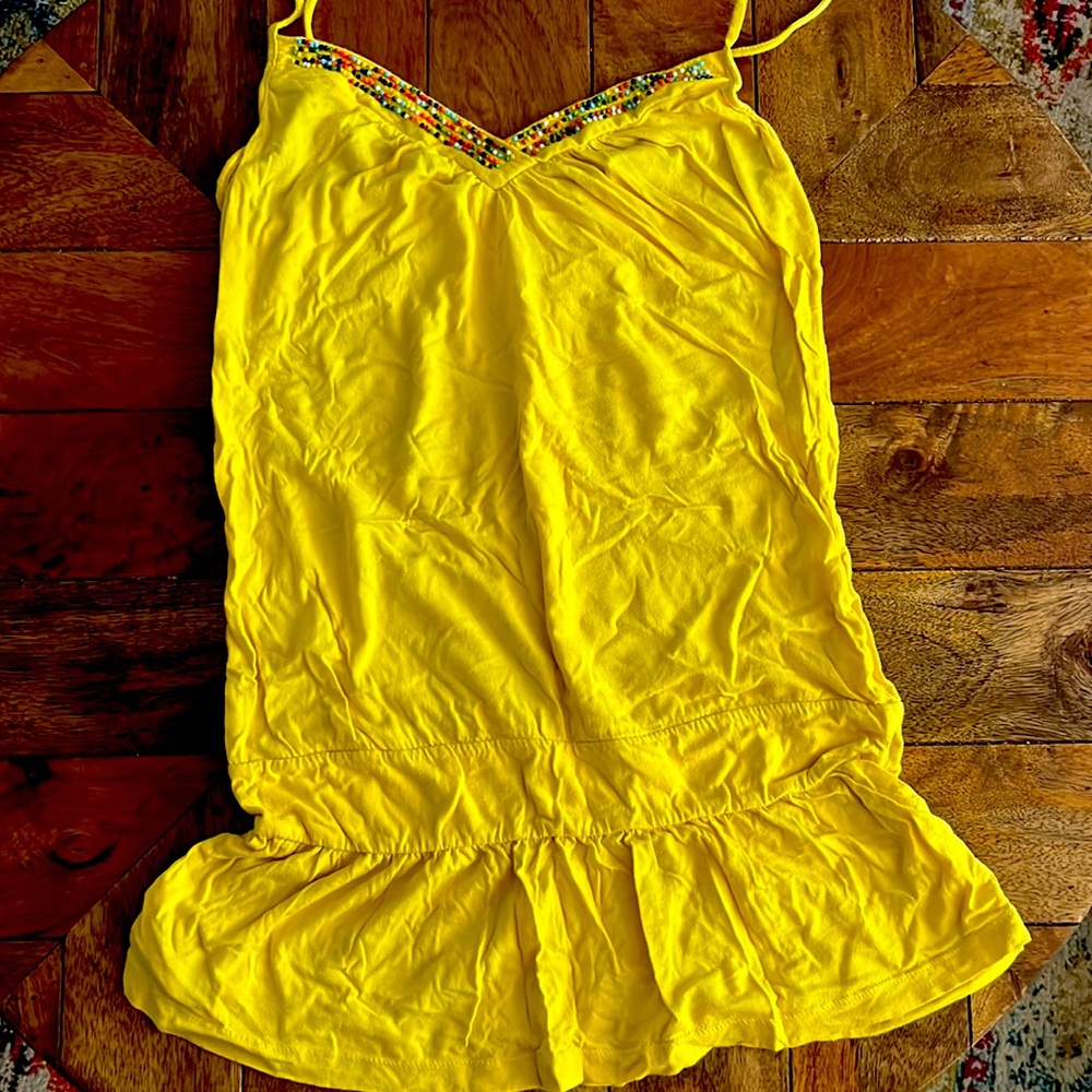 Vintage PINK sleep dress yellow beaded small